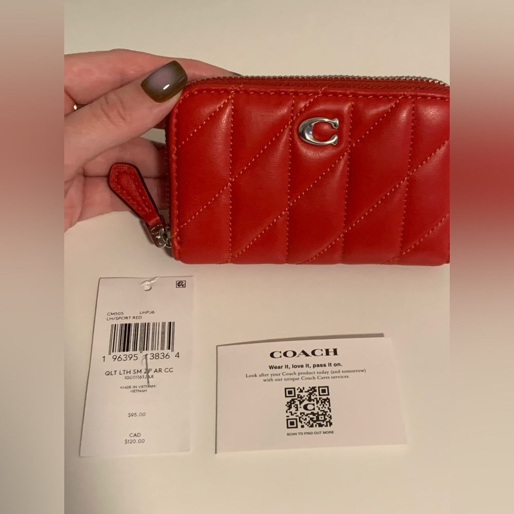 COACH Pillow Quilted Small Zip Around Card Case Sport Red